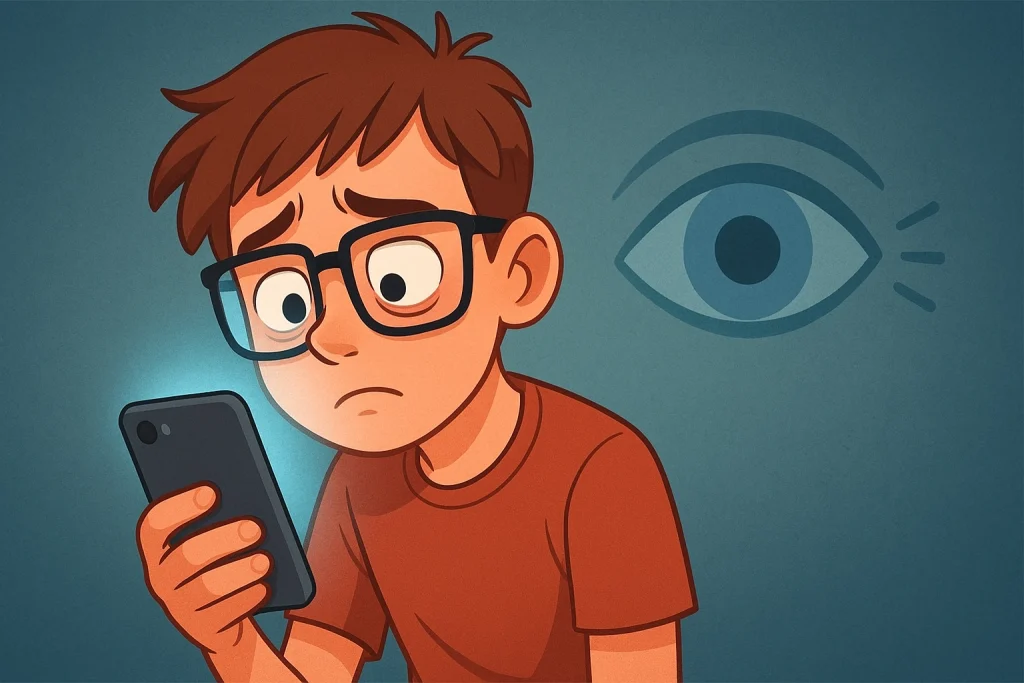 پسر بچه به دلیل استفاده بیش از حد از گوشی دچار نزدیک بینی شده است.