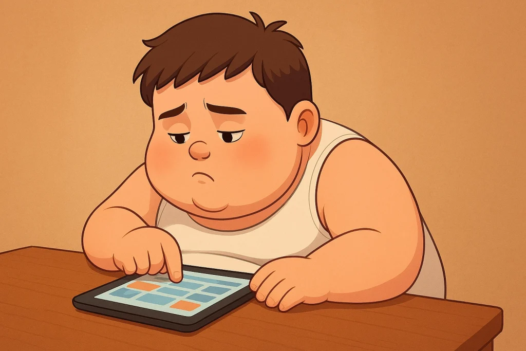 تصویر کودک بی تحرک و چاق برای استفاده بیش از حد تبلت